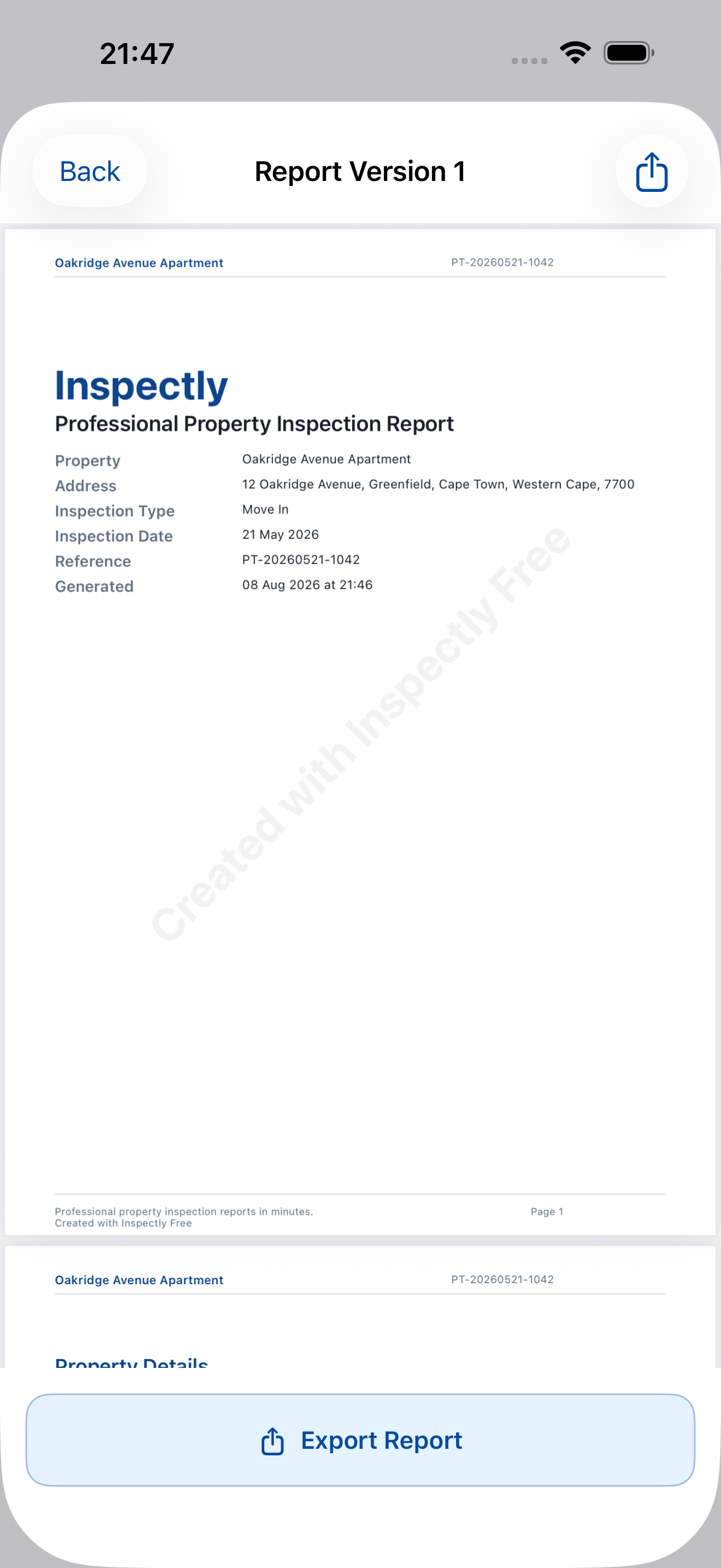 Inspectly professional PDF report preview